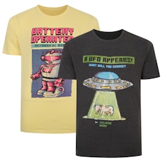 Bigdude Twin Pack T-Shirts mit Retro-Print, Anthrazit/Gelb, groß